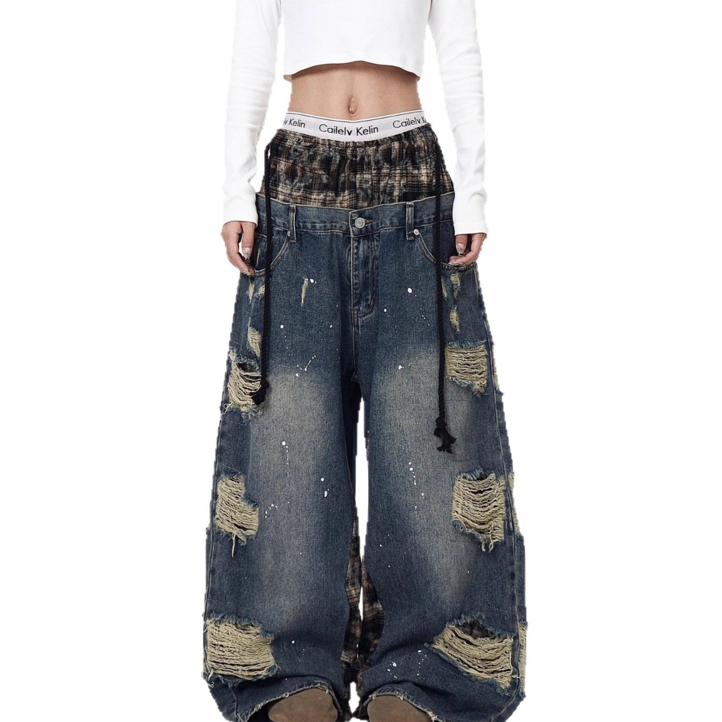 Grunge Ghost Distressed Unisex Wide-Leg Denim Jeans
