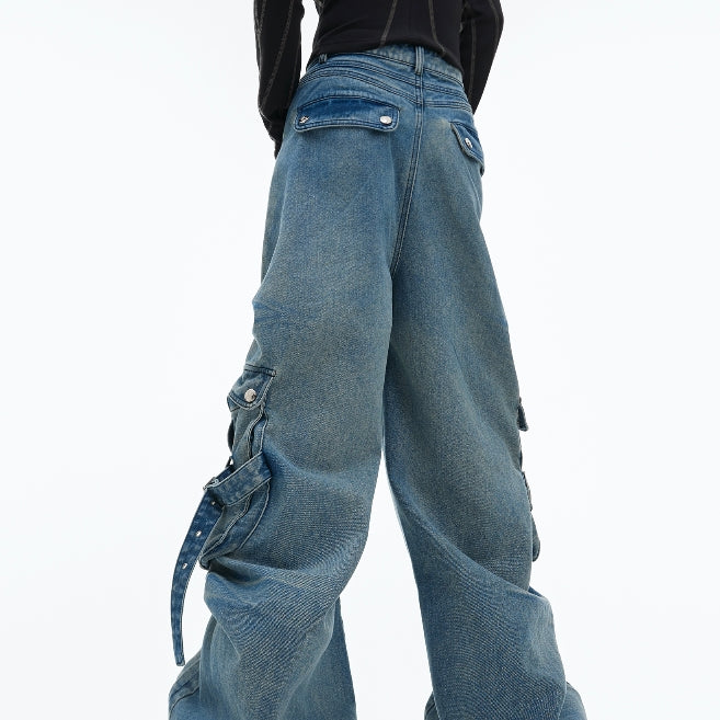 Vintage-Wash Structured Industrial Jeans