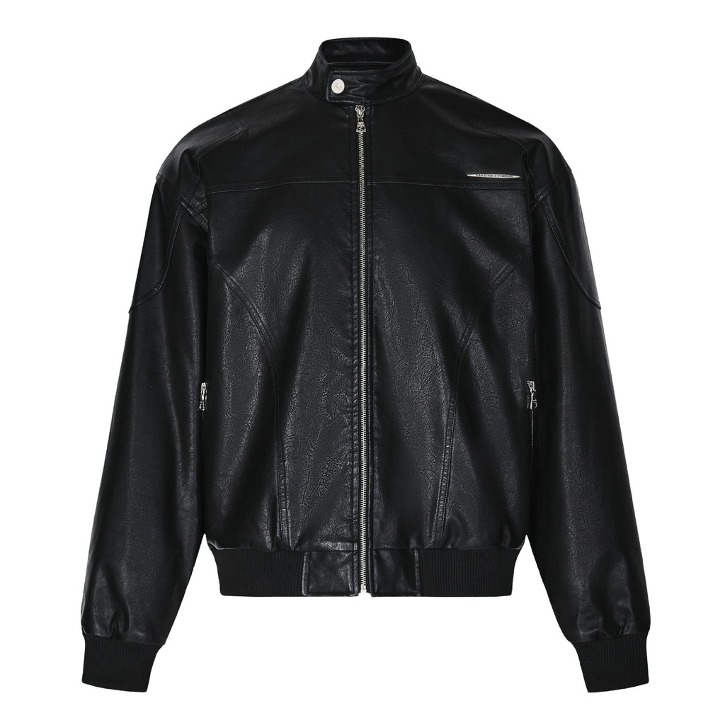 Vintage-Style Rivet PU Leather Coat