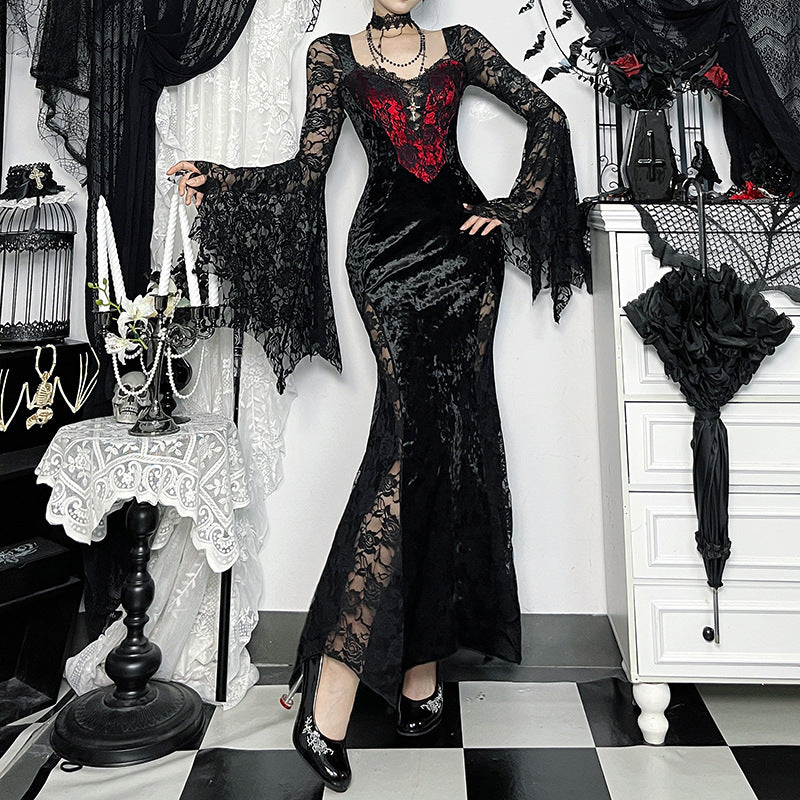 Moon Gothic Chain Long-Sleeve Dress