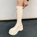 Lace-Up Combat Platform Knee-High Boots