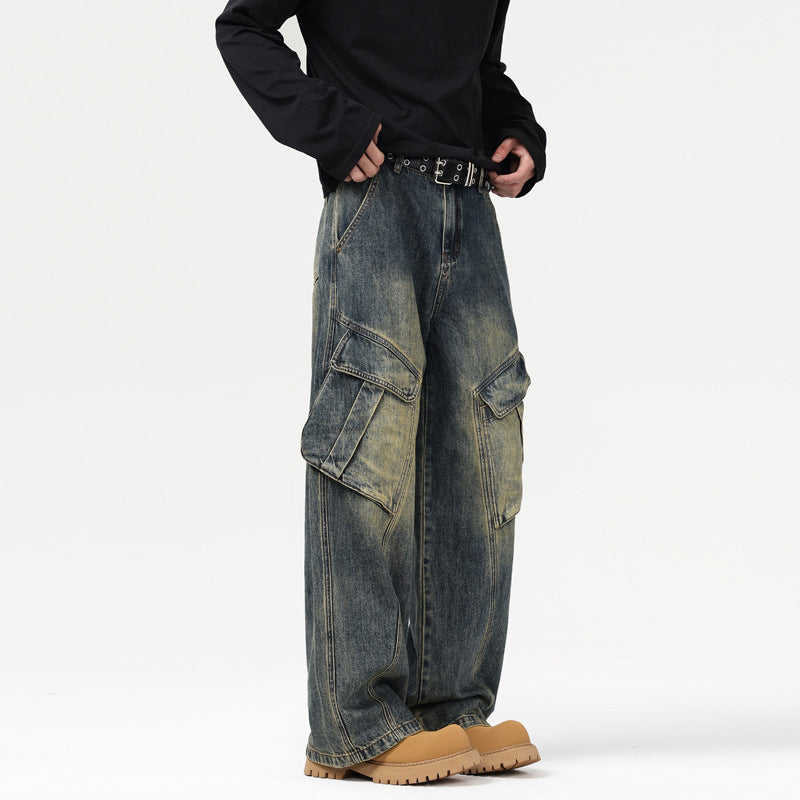 Utility Distressed Wide-Leg Denim