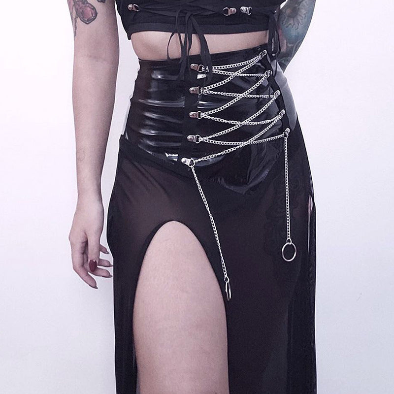 Goth Punk Sheer Gauze Strap Overlay Skirt