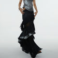 Sheer Ruffled Irregular Hem Gothic Maxi Skirt