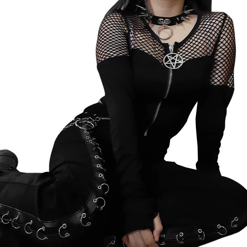 Alt-Girl Gothic Fishnet Patch Top