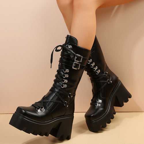 Dark Alt Chunky Leather Boots