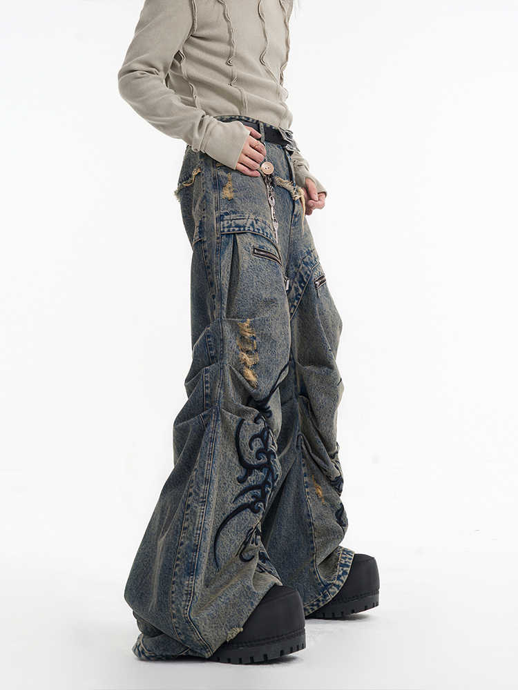Y2K Ruched Extra-Long Wide-Leg Jeans