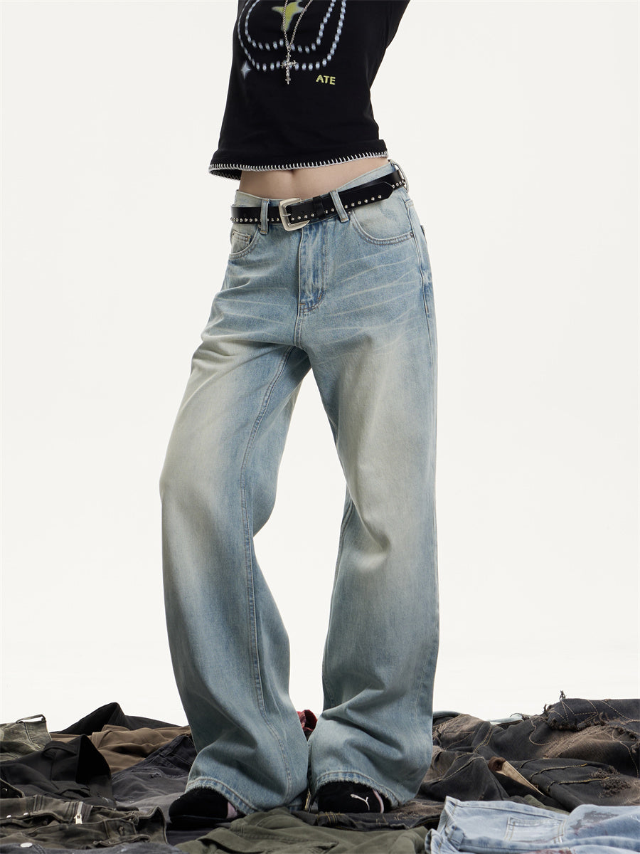 Retro Washed Baggy Whiskered Light Jeans