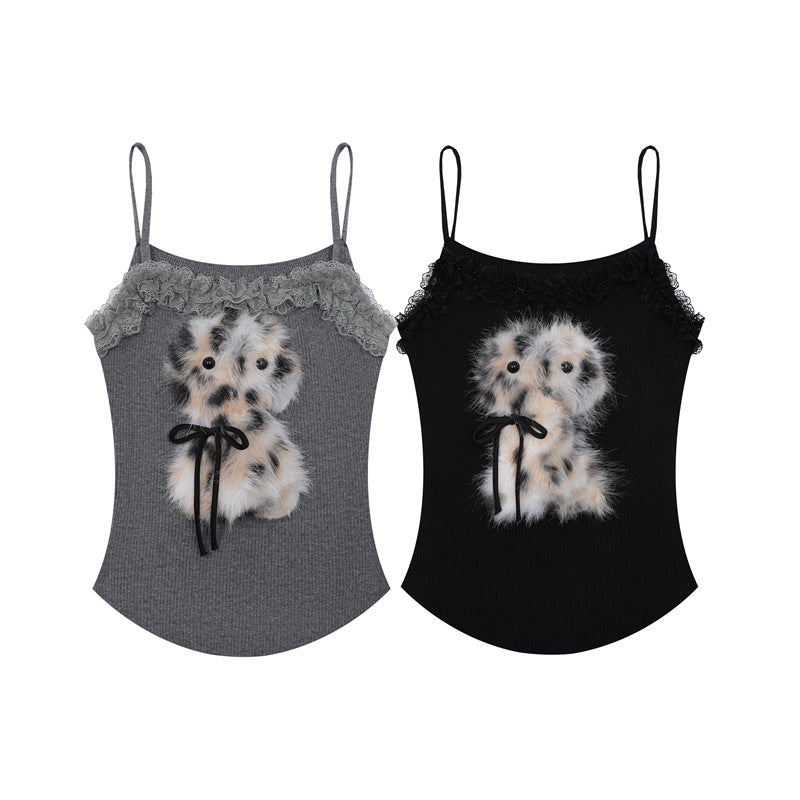Hot Girl Lace & Faux Fur Cami Top