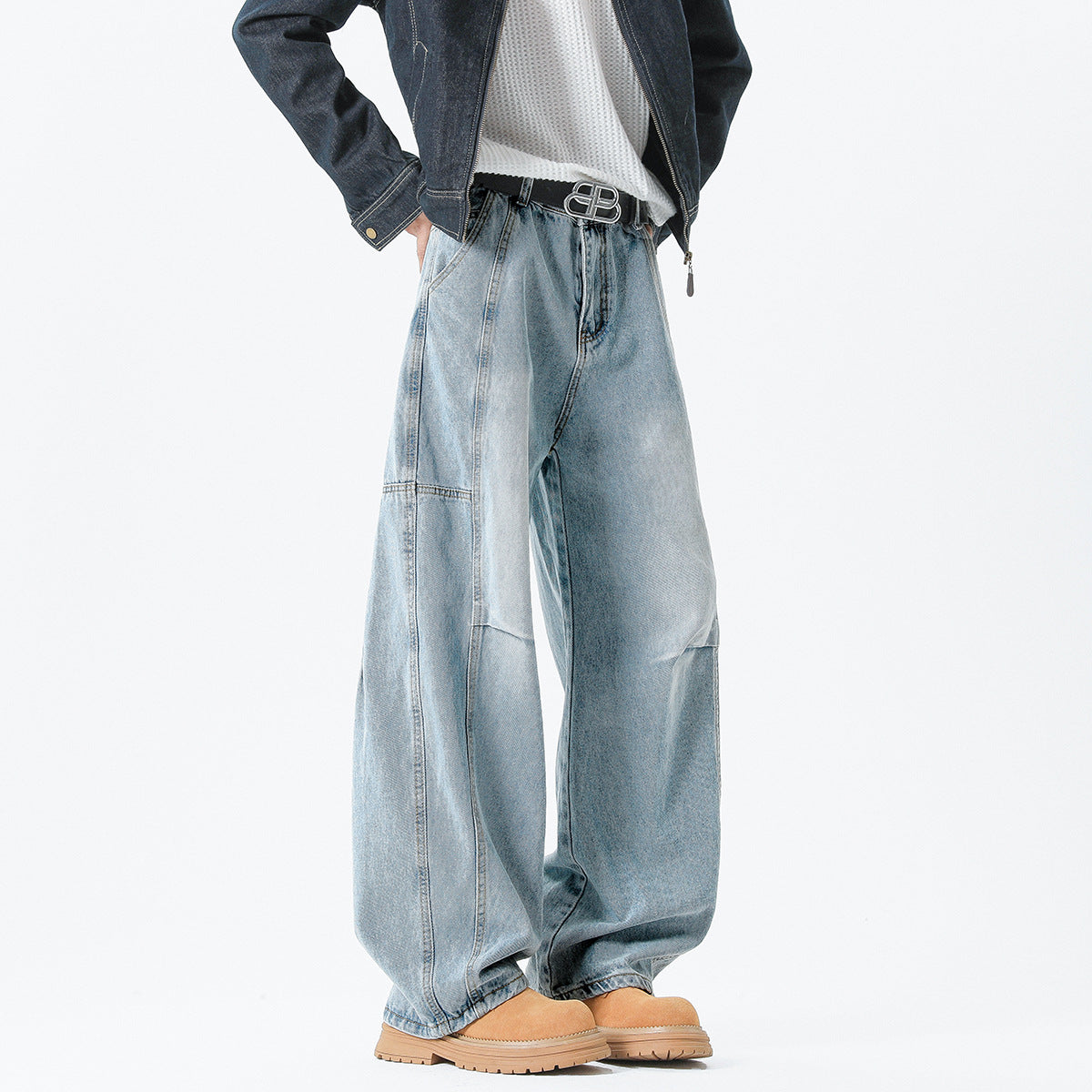 Vintage Washed Loose Barrel Denim Jeans