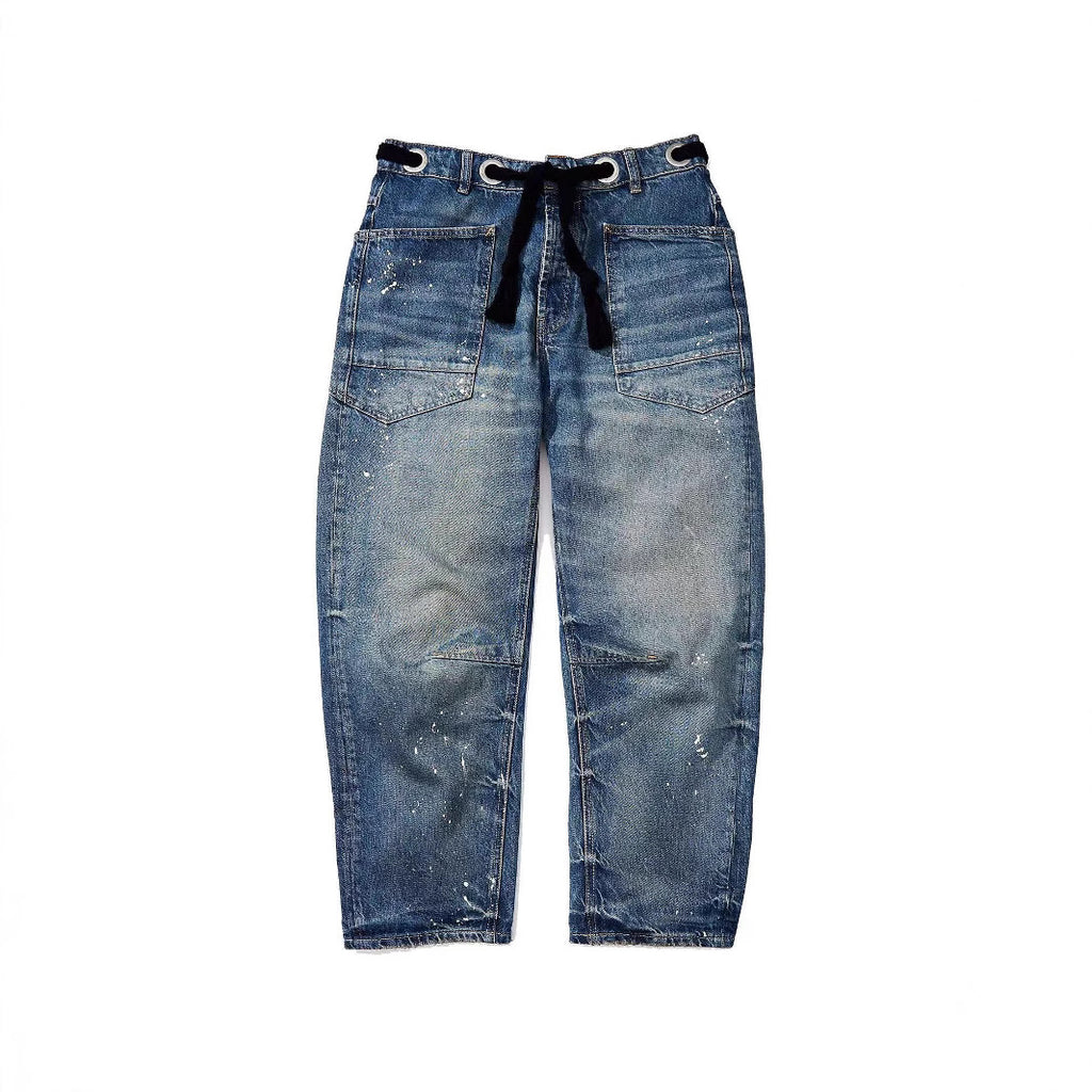 Relaxed Drawstring Splash Ink Cropped Jeans