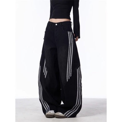 90s Hip-Hop Striped Wide-Leg Denim Pants