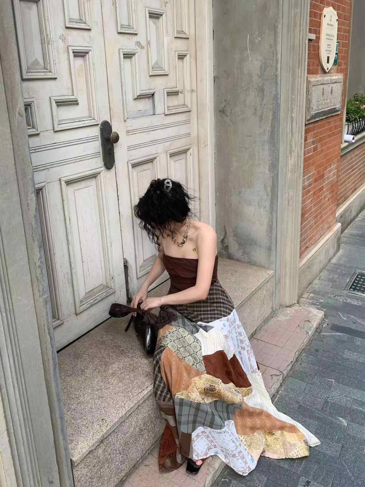 Urban Patchwork Artistic Stitch Long Skirt