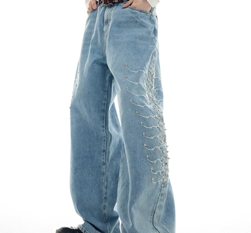 Western Spine Rivet Wide-Leg Jeans