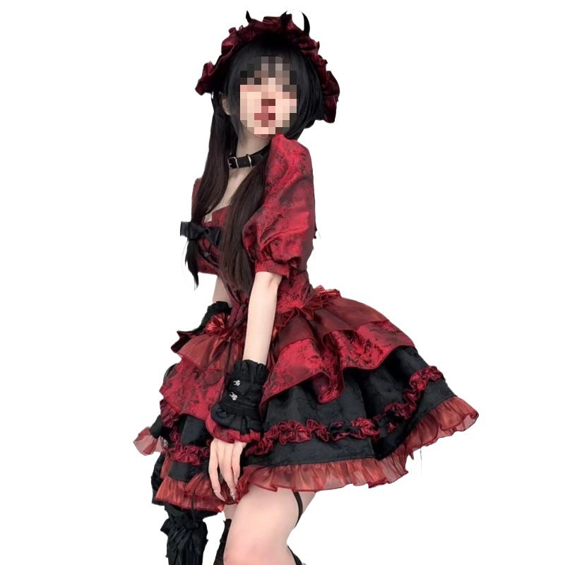 Dark Doll Anime Strapless Top & Puff Skirt Set
