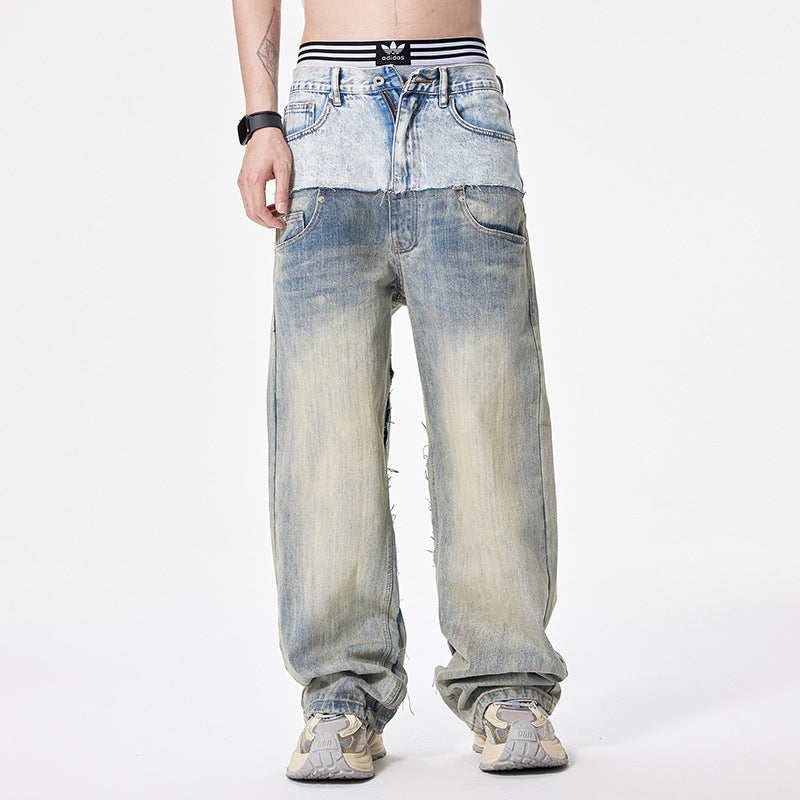 Urban Layered Wide-Leg Two-Tone Jeans