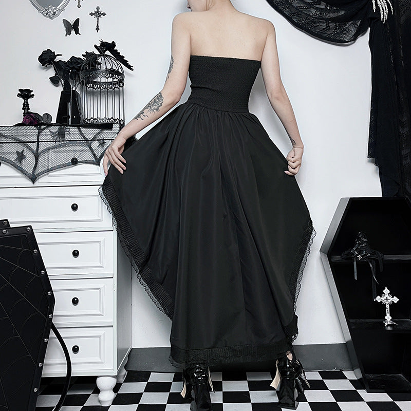 Dark Elegance Strapless Gothic High-Low Hem Skirt