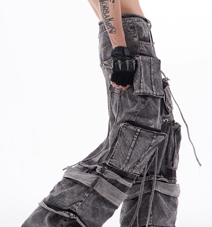 Steampunk Distressed Rope-Stitch Rebel Pants