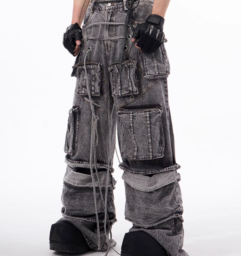 Steampunk Distressed Rope-Stitch Rebel Pants
