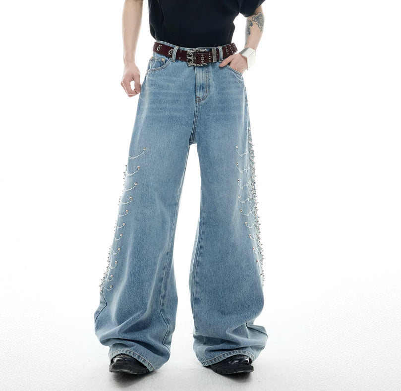 Western Spine Rivet Wide-Leg Jeans