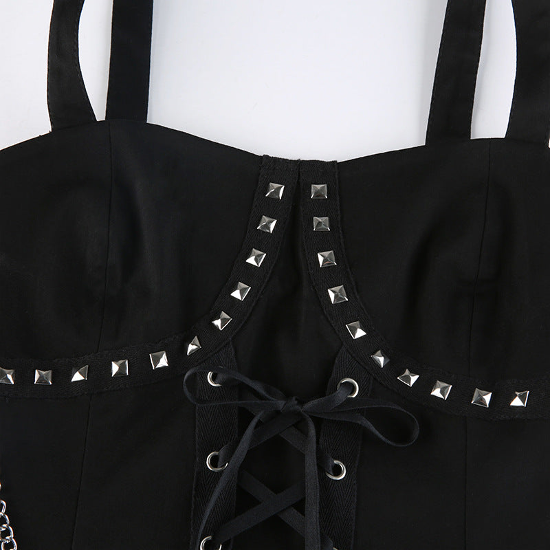 Metal Rivet Corset-Style Strap Top