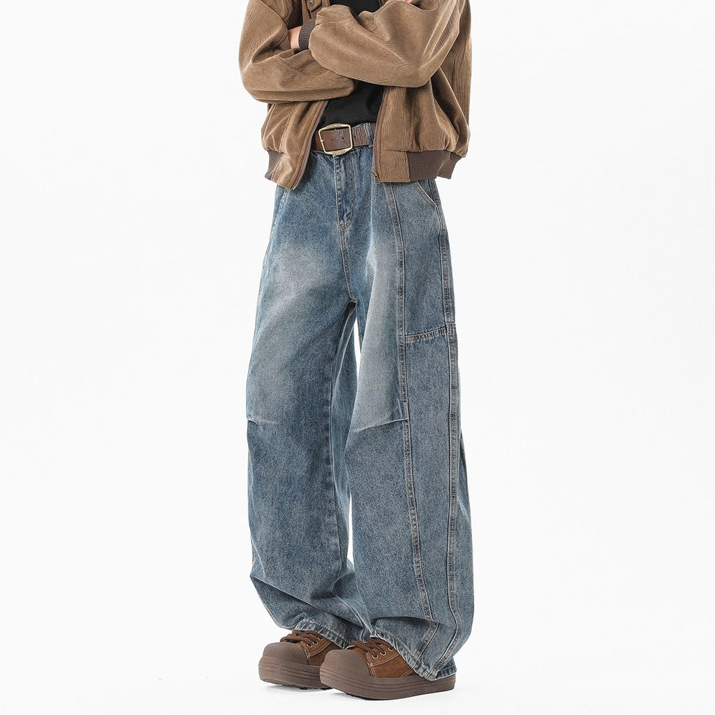 Vintage Washed Loose Barrel Denim Jeans