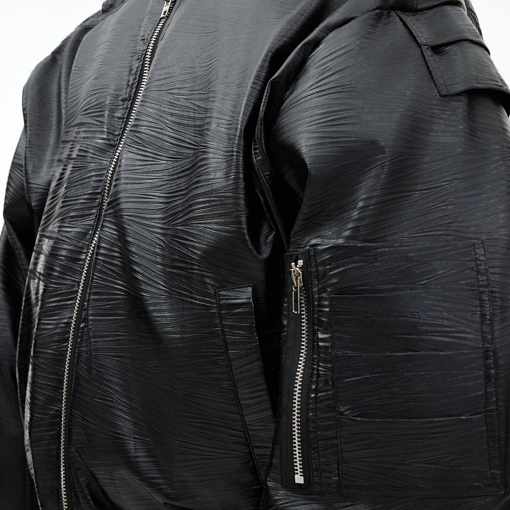 Thick Padded PU Leather Bomber Jacket