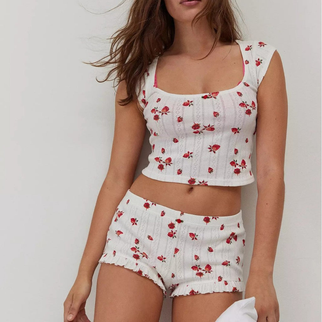 Babydoll Strawberry Knit Two-Piece Set