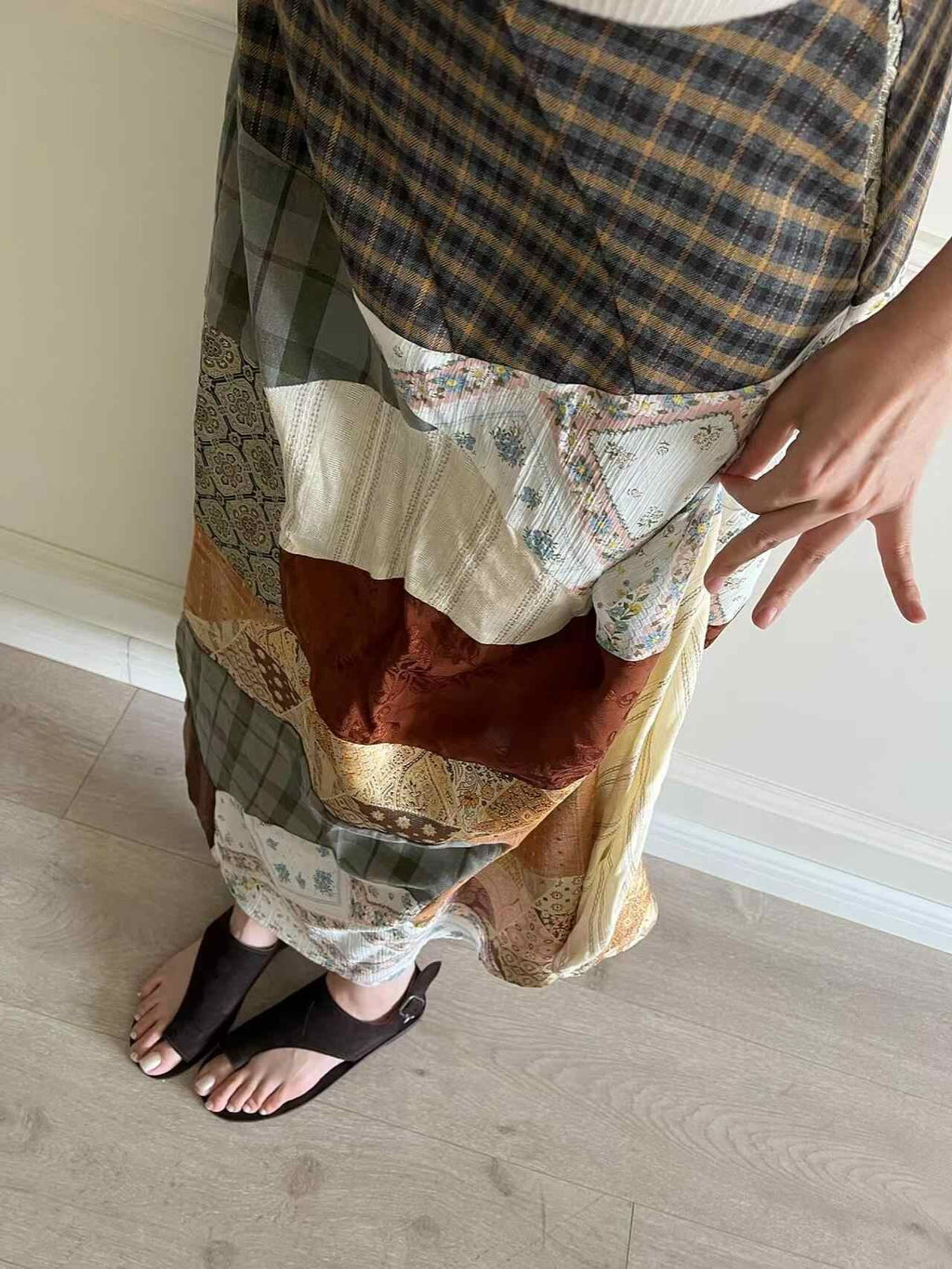 Urban Patchwork Artistic Stitch Long Skirt