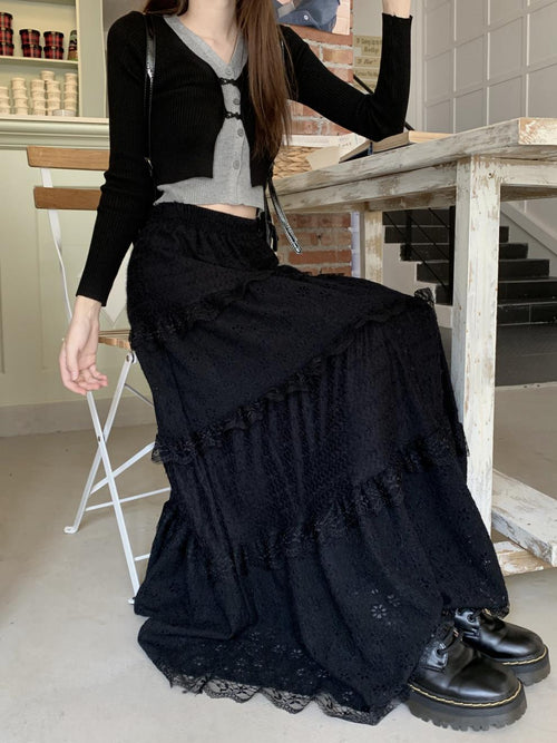 Dark Romance Lace Layered A-Line Maxi Skirt
