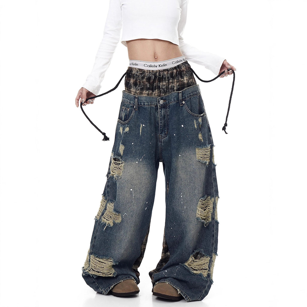 Grunge Ghost Distressed Unisex Wide-Leg Denim Jeans