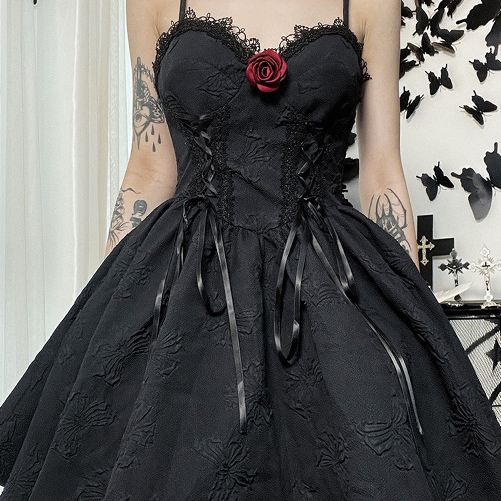 Vampire Rose Jacquard Gothic Slip Dress