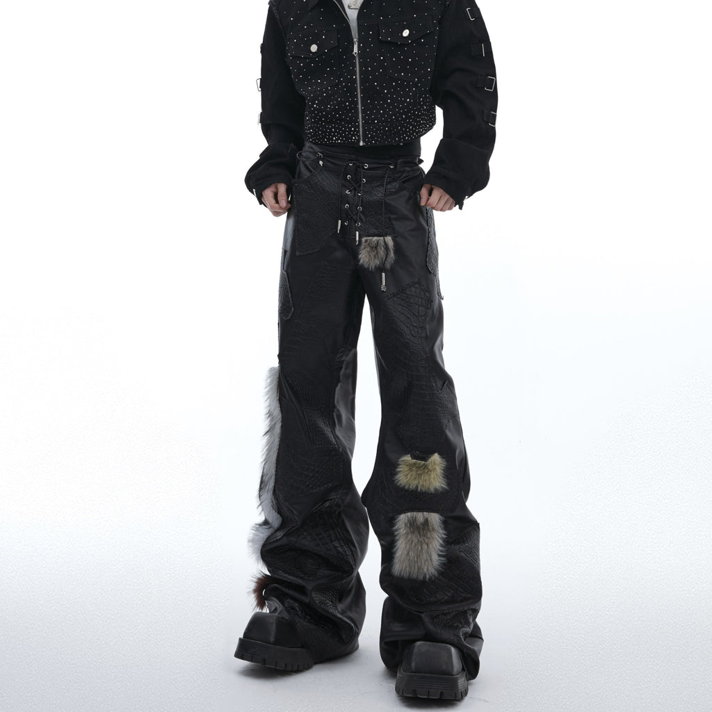 Y2K Rebel Fur-Detail Patchwork Pants