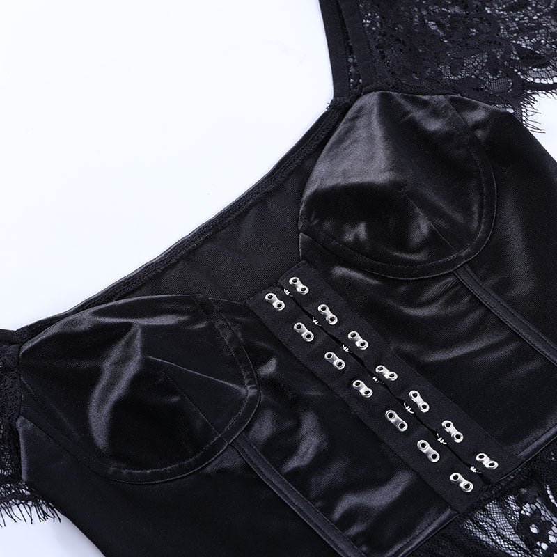 Kawaii Goth Puff-Sleeve Lace Crop Top