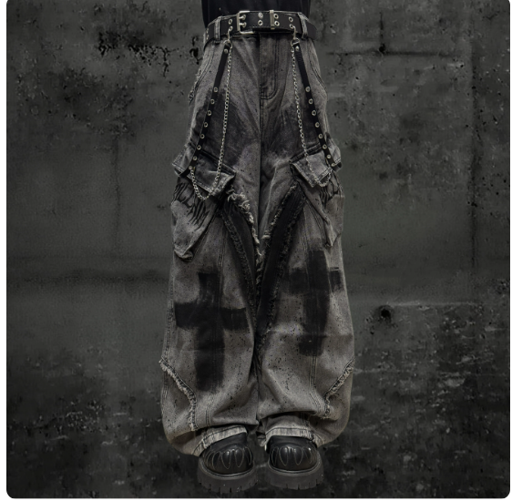Gothic Cross Cargo Denim Jeans
