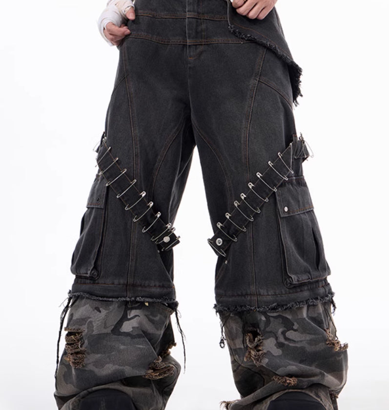 Apocalypse Layered Camo Patchwork Pin Jeans