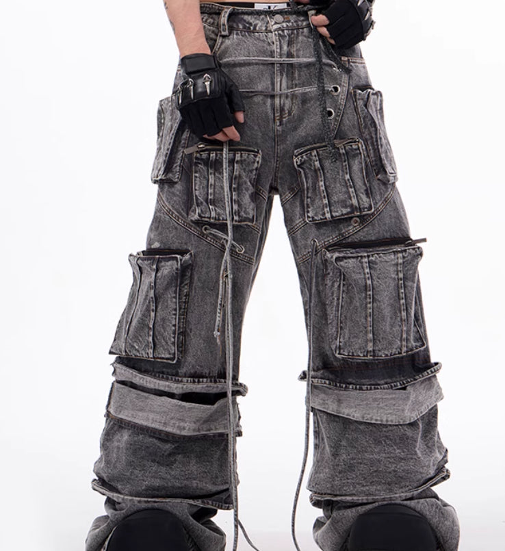 Steampunk Distressed Rope-Stitch Rebel Pants