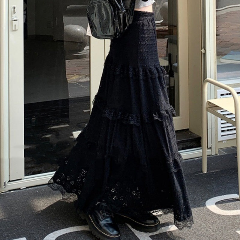 Dark Romance Lace Layered A-Line Maxi Skirt