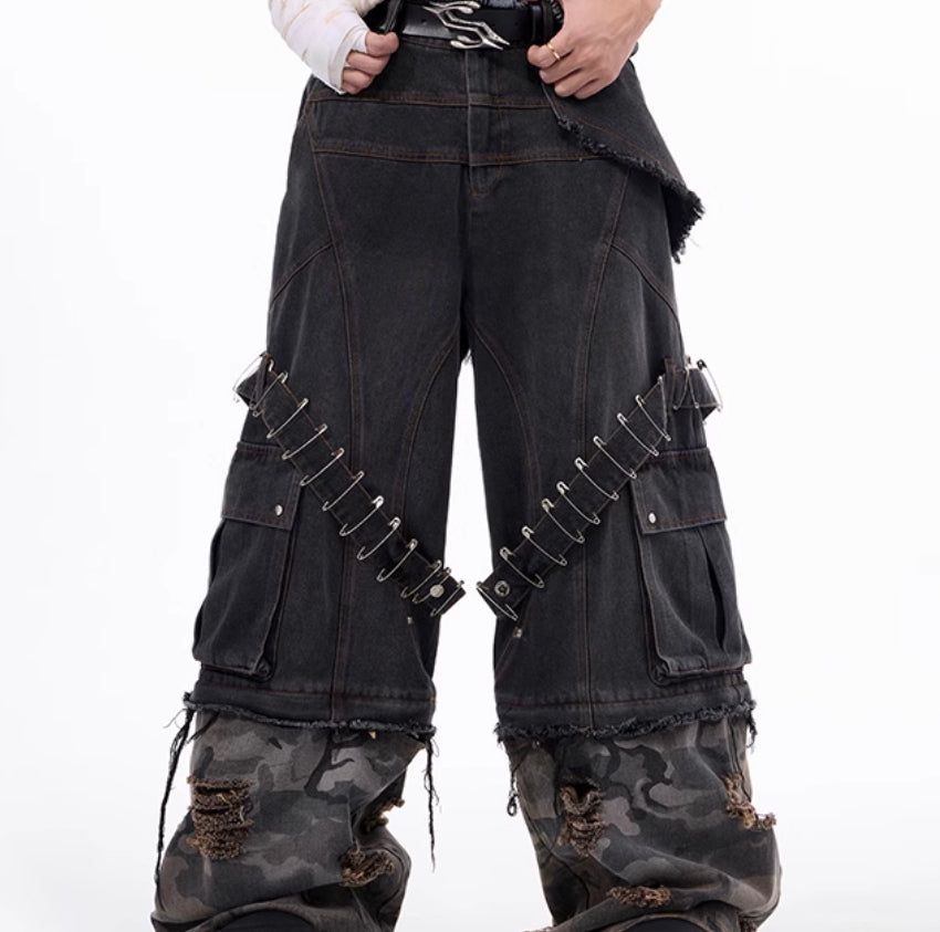 Apocalypse Layered Camo Patchwork Pin Jeans