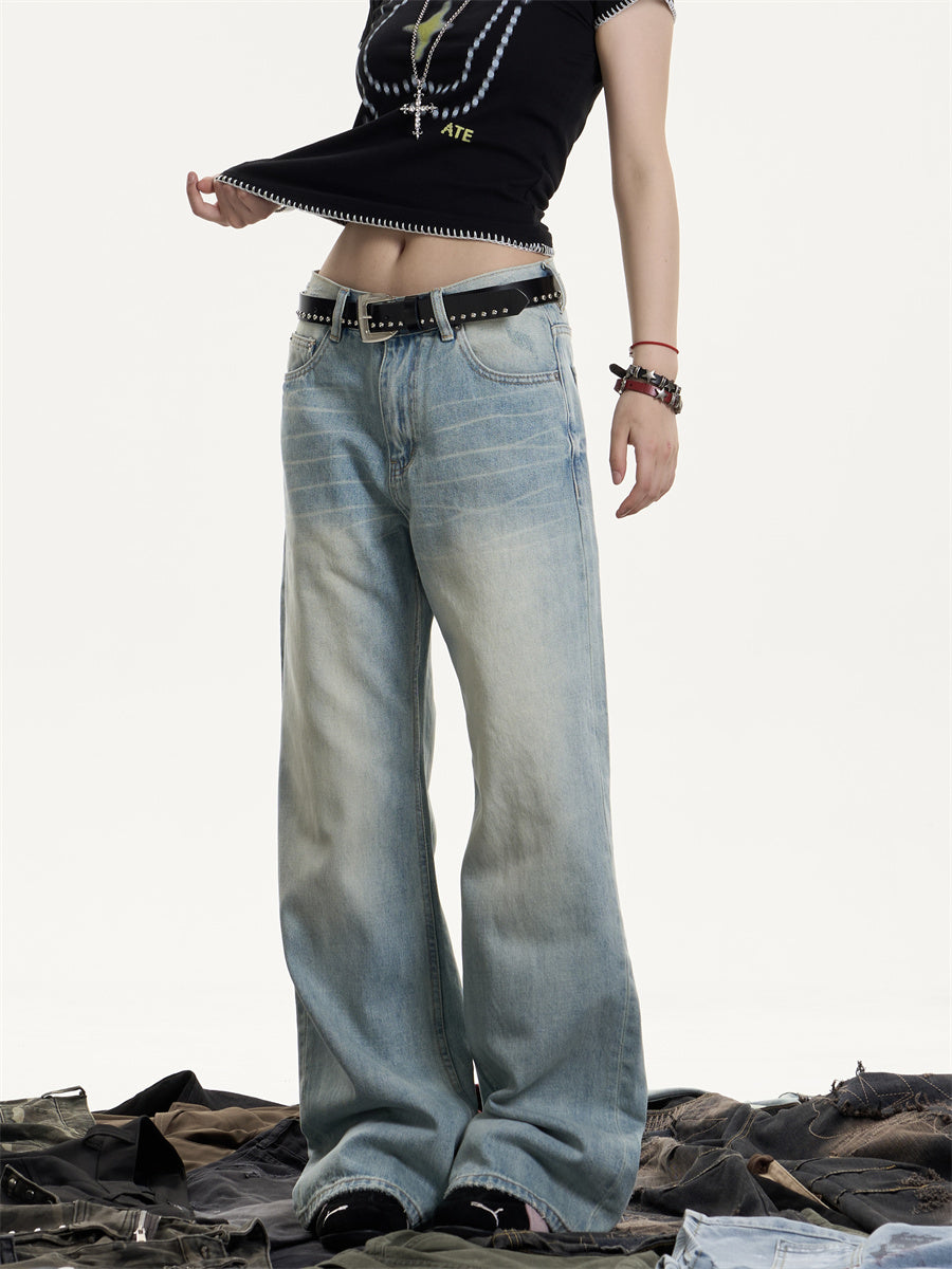 Retro Washed Baggy Whiskered Light Jeans
