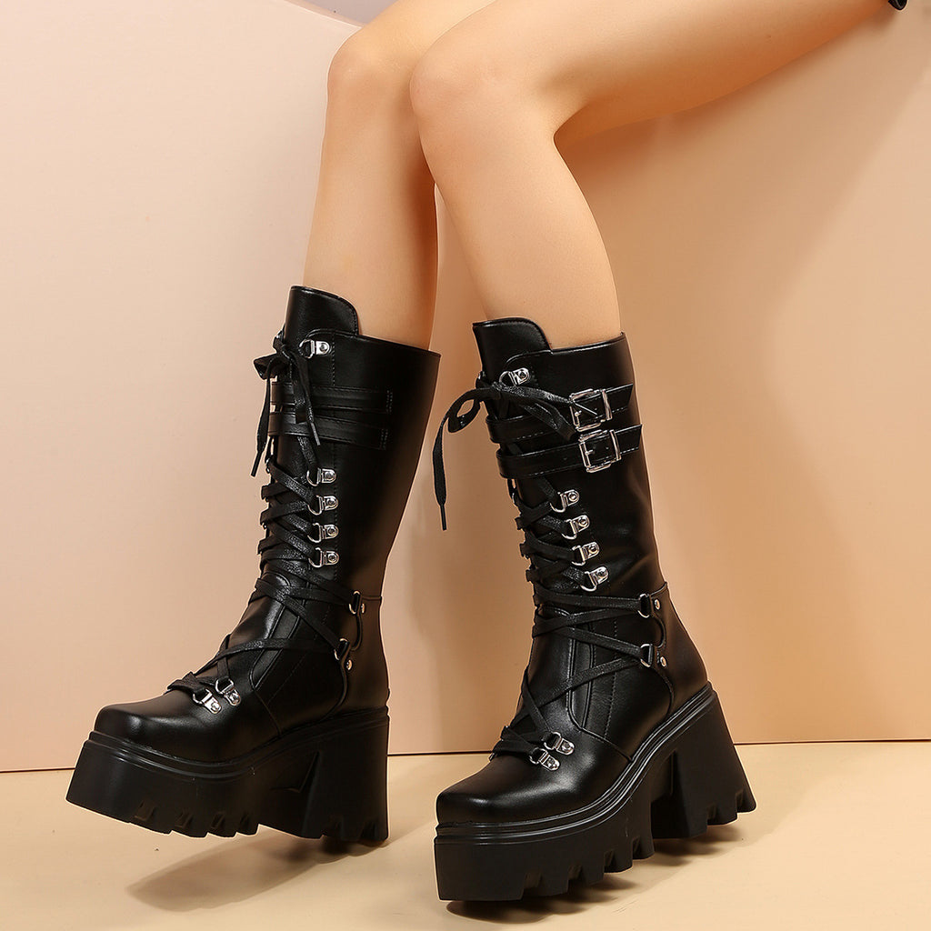 Dark Alt Chunky Leather Boots