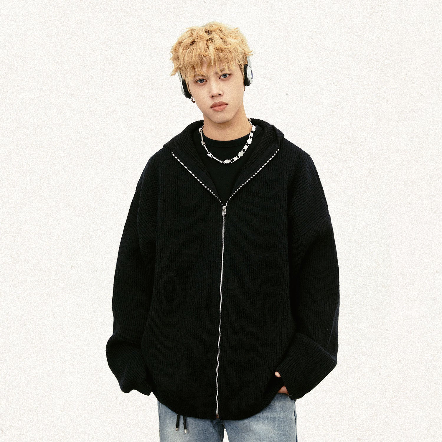 Grunge Zip-Up Oversized Rebel Sweater