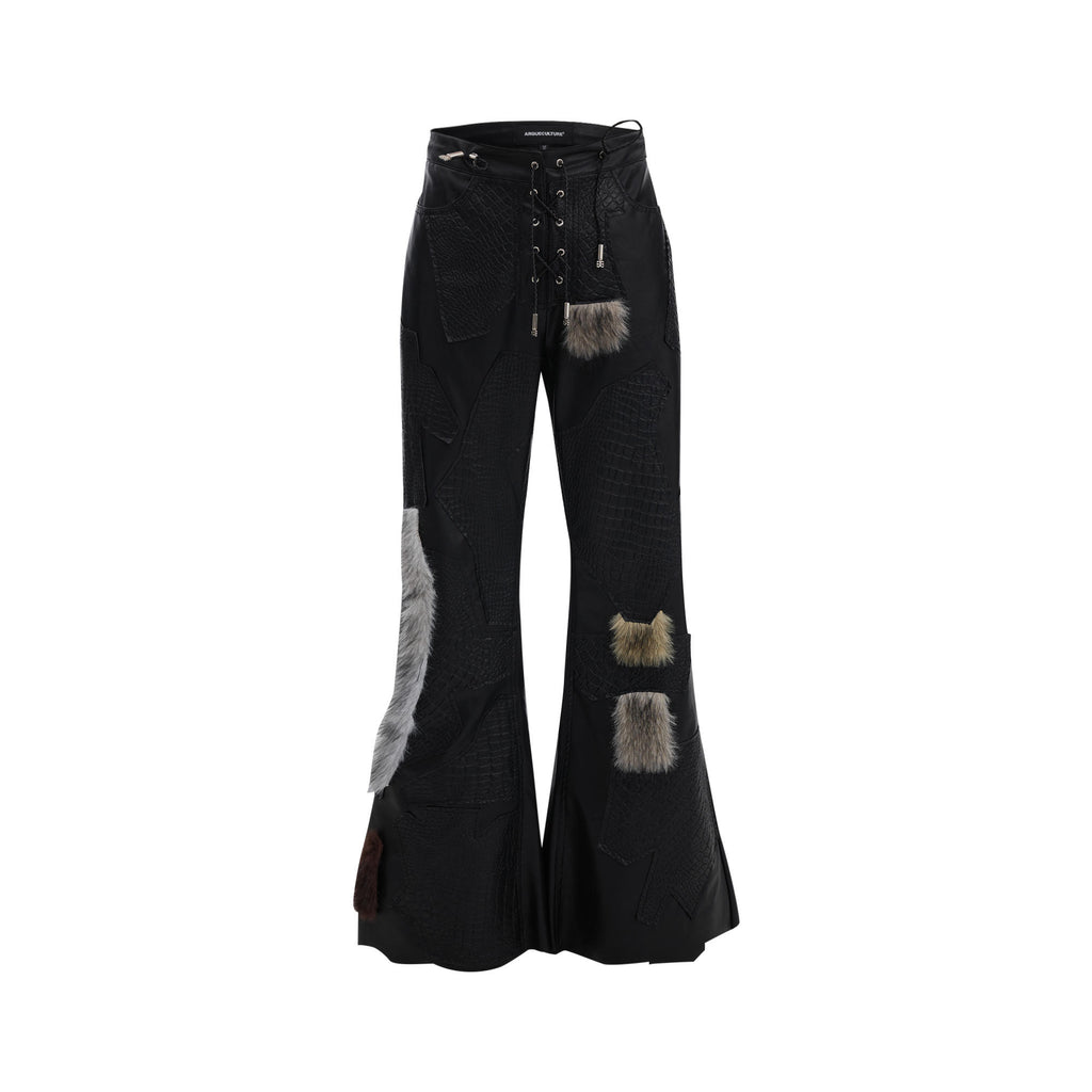 Y2K Rebel Fur-Detail Patchwork Pants