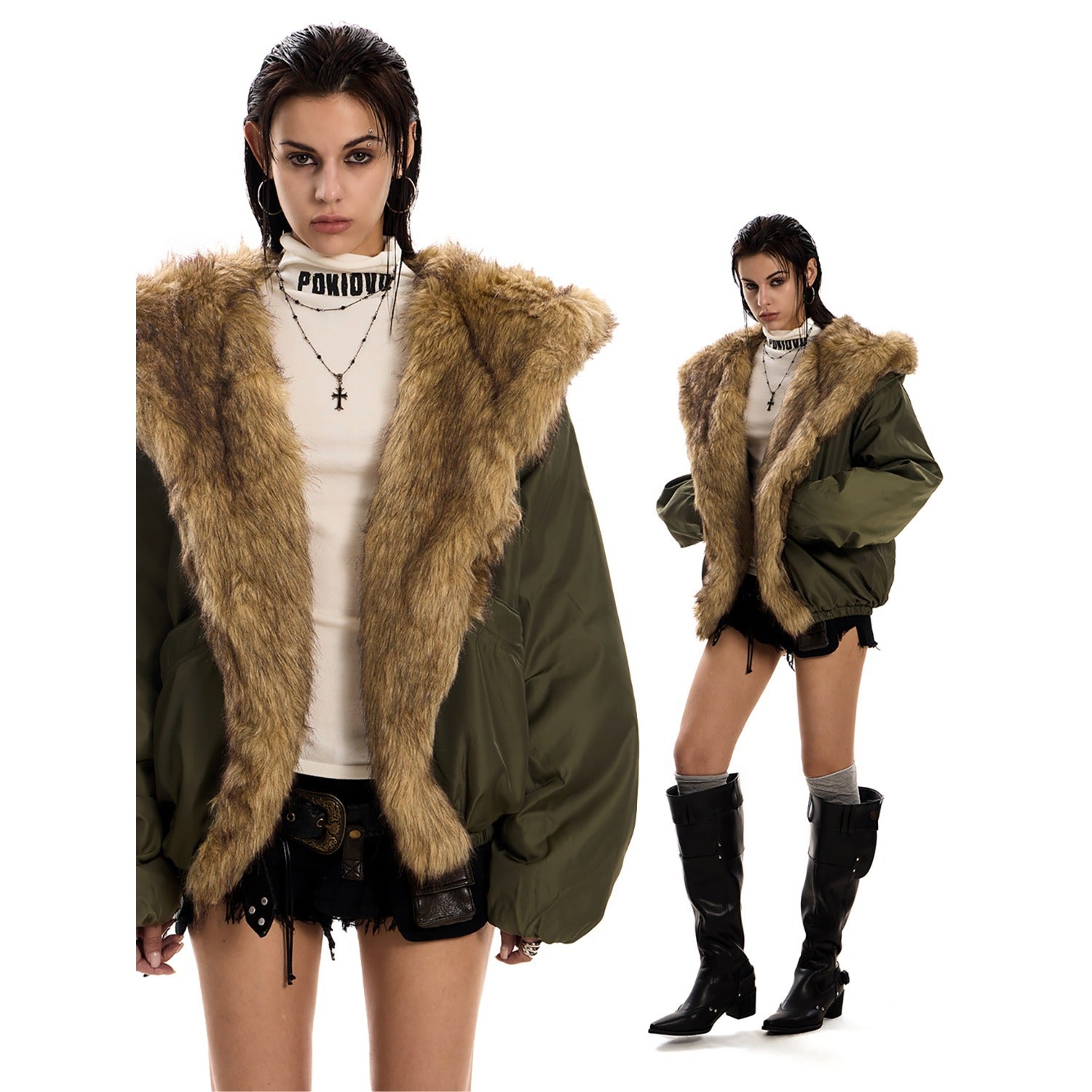 Lazy Chic Fur-Trim Hooded Coat