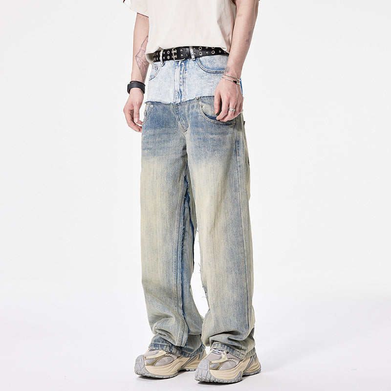 Urban Layered Wide-Leg Two-Tone Jeans