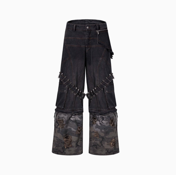 Apocalypse Layered Camo Patchwork Pin Jeans