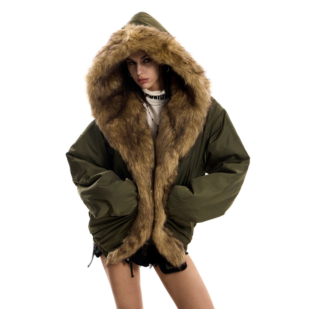 Lazy Chic Fur-Trim Hooded Coat