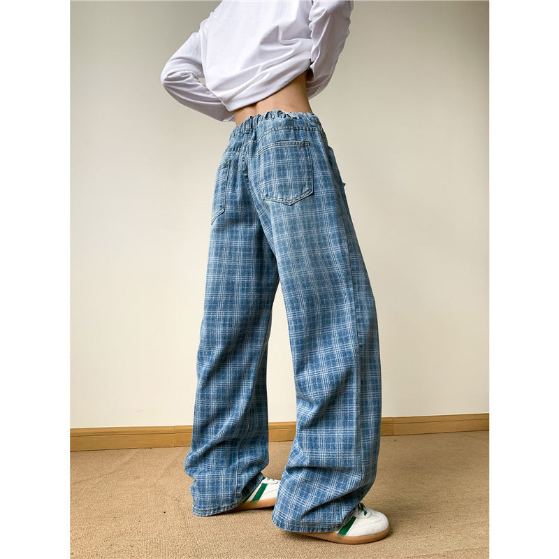 Preppy Boycore Plaid Wide Leg Jeans