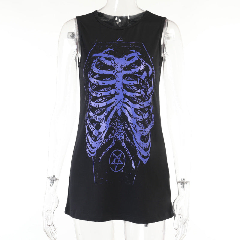 Dark Skeletal Graphic Sleeveless Top