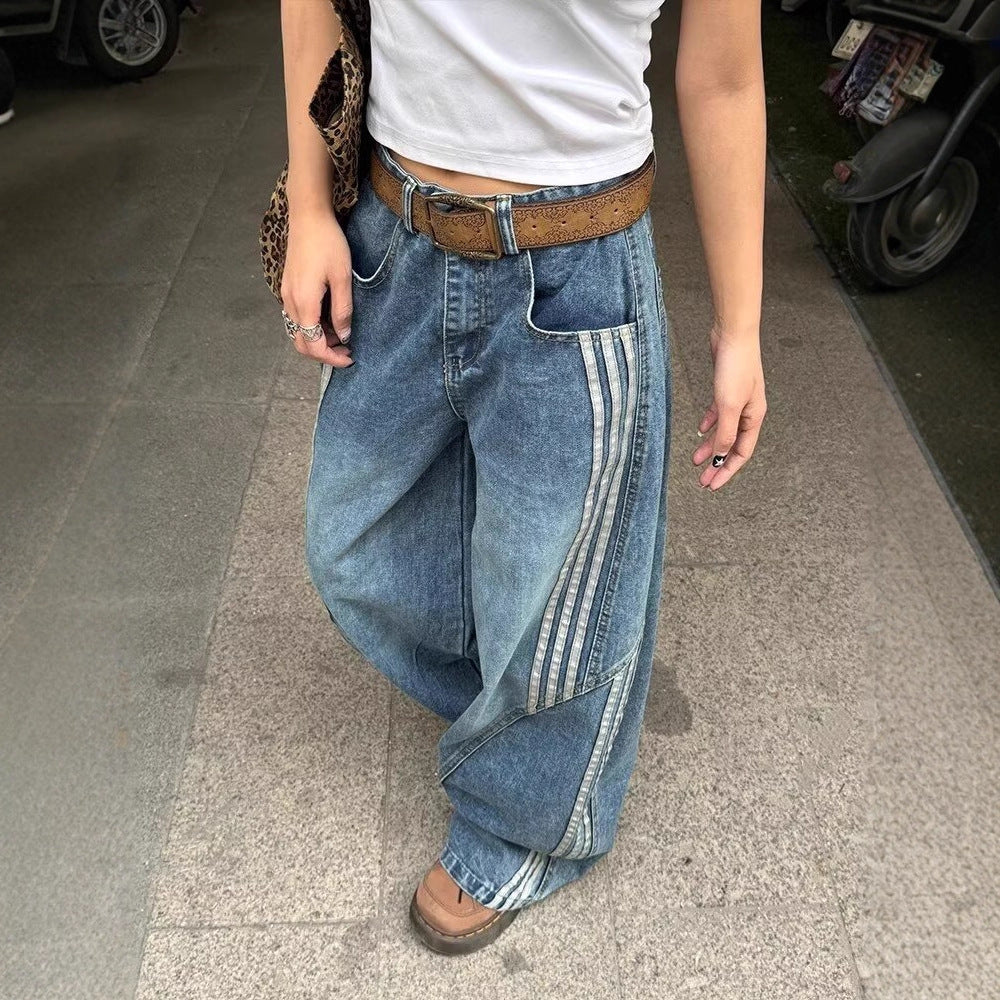 90s Hip-Hop Striped Wide-Leg Denim Pants